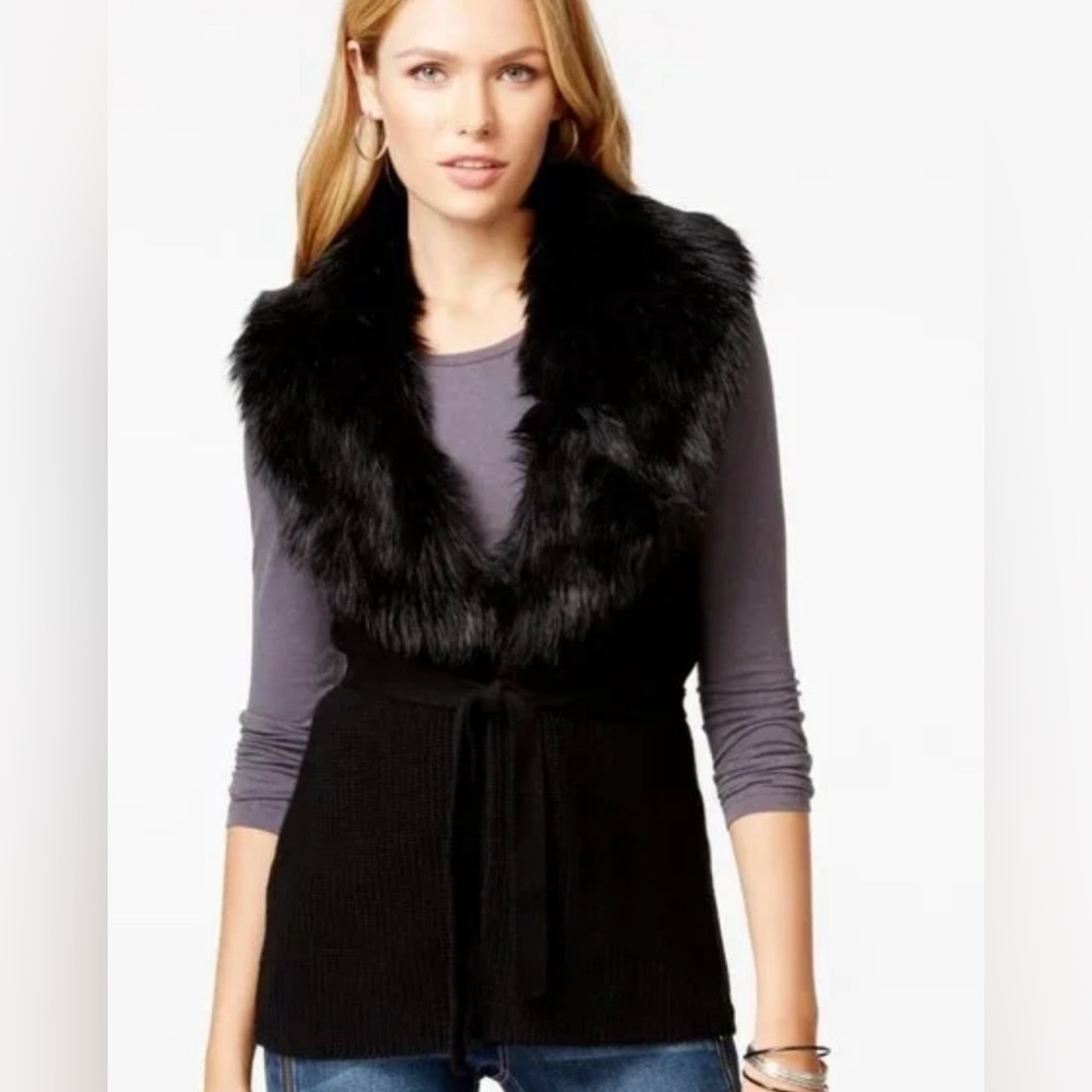 WHBM Faux-Fur Belted Sweater Vest